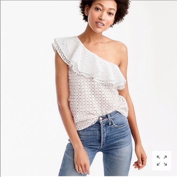 J.Crew One‎ Shoulder Eyelet Top Sz 4 - Picture 1 of 8